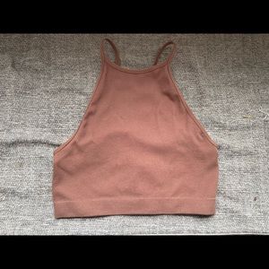 Brown High Neck Crop Top